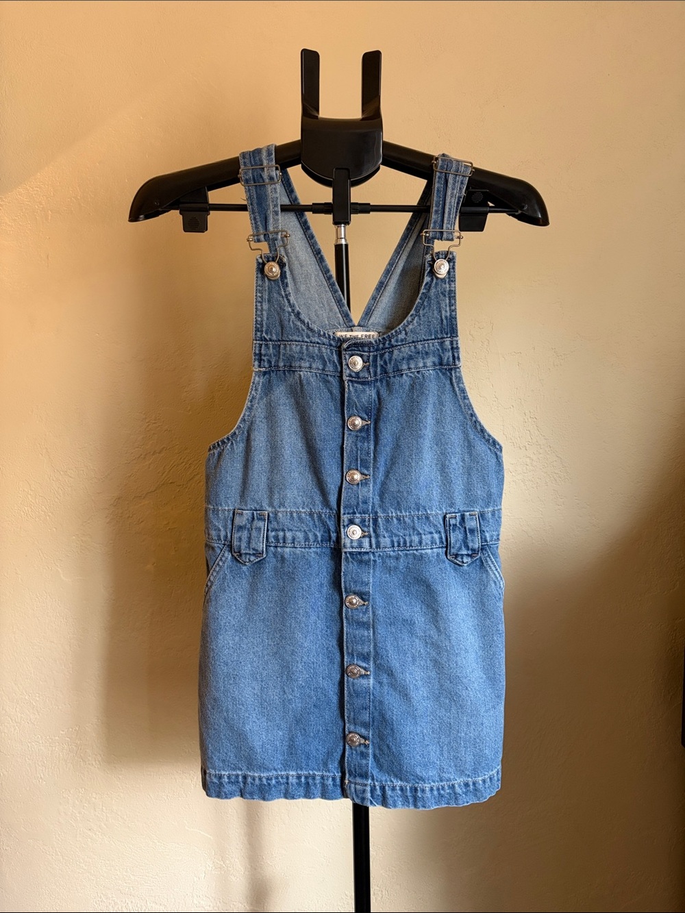 We The Free Light Blue Denim overalls Dress with Button Front